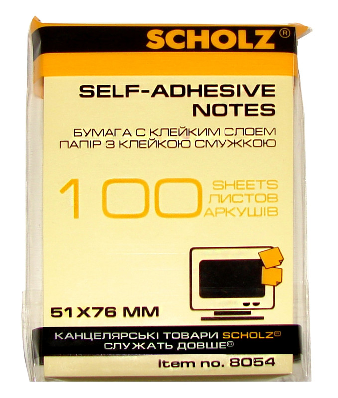 Паперовий блок для нотаток SCHOLZ (8054SCH), 51х76мм, пастельний жовтий, 100шт